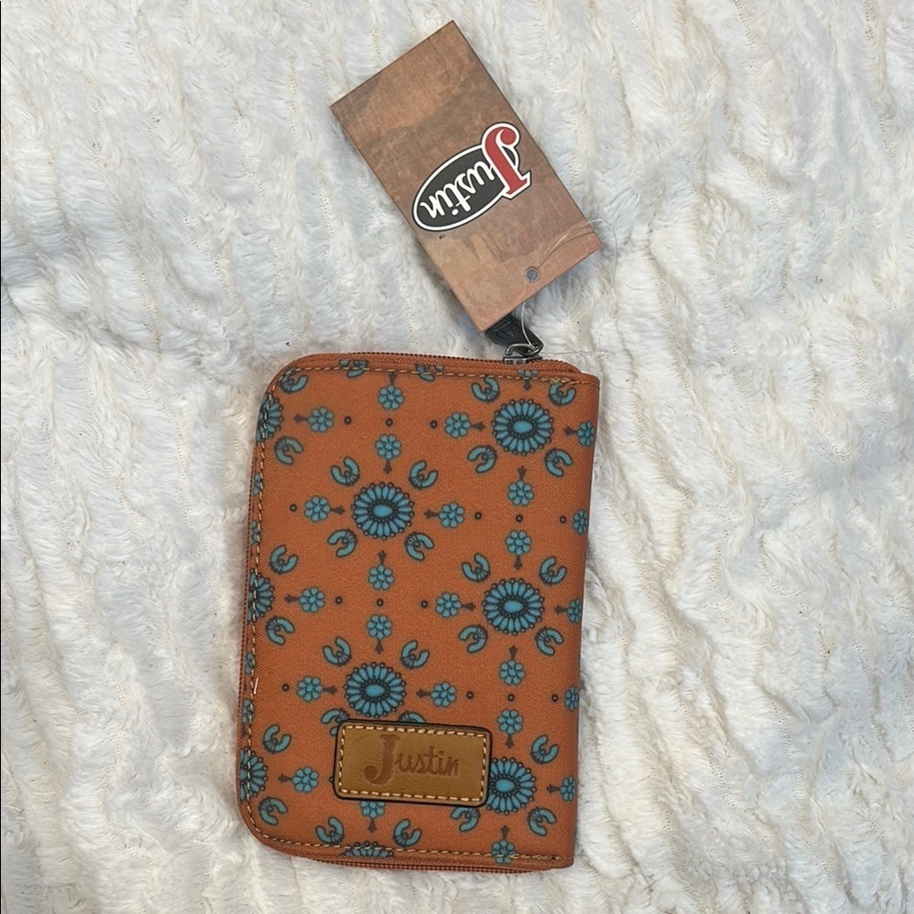Justin Boots Tan Blue squash blossom Floral jewelry organizer new w tags